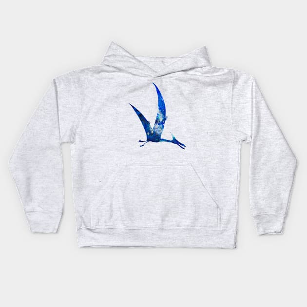 Blue Pteranodon Watercolor Painting Kids Hoodie by Miao Miao Design